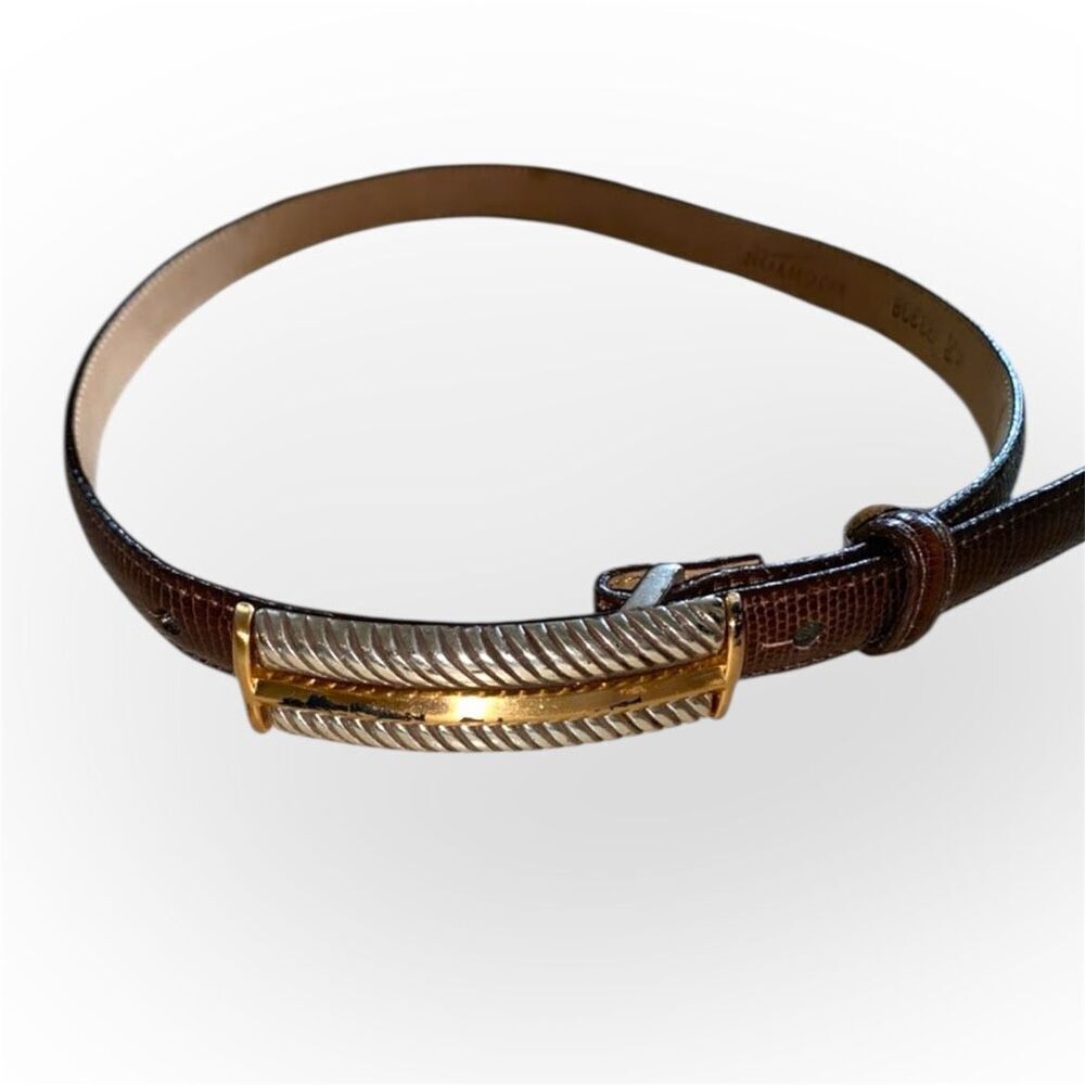 Vintage Brighton Brown Belt Lizard Leather Silver Gold Tone Buckle Women’s Small